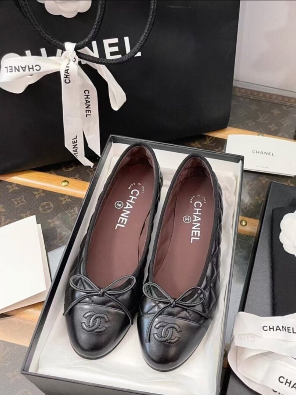 Chanel Black Quilted Bow Ballet Flat Shoes